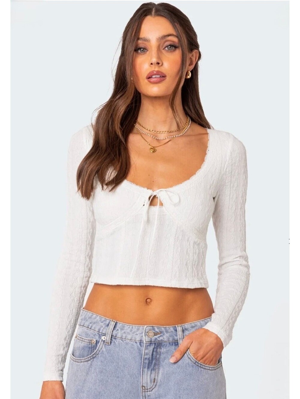 Edikted Lorey Lacey Knit Top - Size XS